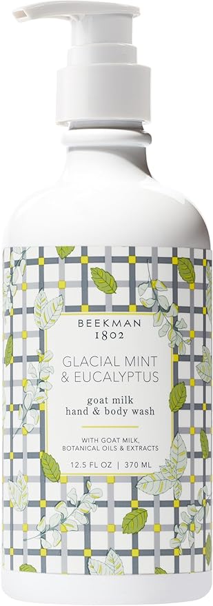 Beekman 1802 Goat Milk Hand Wash – Glacial Mint & Eucalyptus – Scented – 12.5 oz – Moisturizing & Gentle – Good for Sensitive Skin – Ready for Use, Pump Inserted