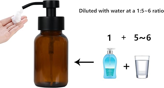 8.5 oz Amber Glass Foam soap Dispenser with Black Rust-Proof Foam Pump, refillable Thick Glass Foam soap Dispenser for Kitchen and Bathroom (1, 8.5 oz)