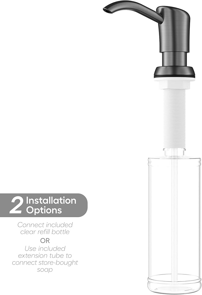 Karran SD45 Kitchen Soap Dispenser, Built-in Countertop Soap/Lotion Pump with 47" Extension Tube for Large Bottles, Dual Refill System, Commercial-Grade Durability Spot Free Gunmetal Grey