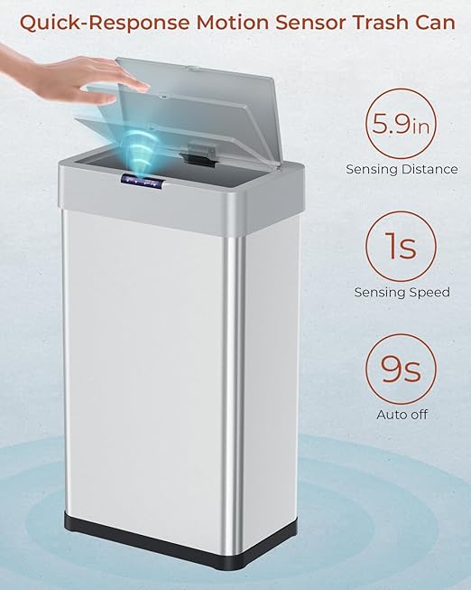 TLSUNNY 18.5 Gallon Motion Sensor Trash Can,Touchless Automatic Garbage Can,Brushed Stainless Steel Smart Bin,with Bag Holder,Soft Close Lid,for Kitchen,Office,RV,Bedroom,Living Room (Silver, 70L)