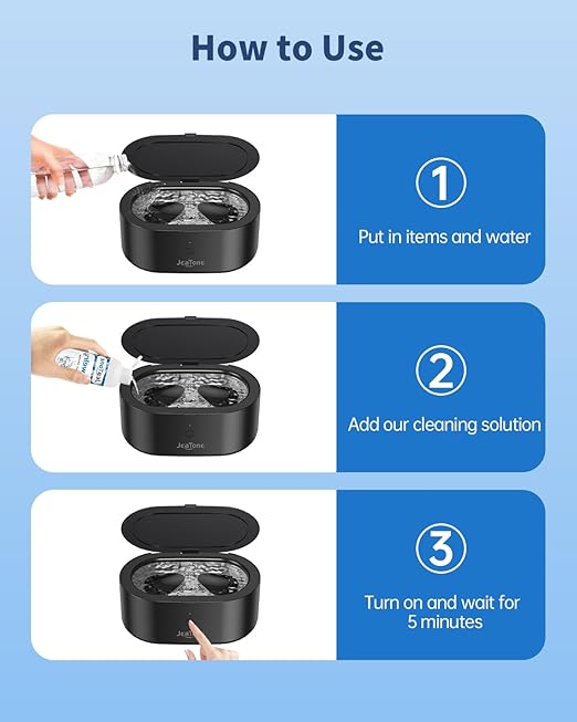 Ultrasonic Jewelry Cleaner Machine, JeaTone 20oz Ring Cleaner, 46KHz Professional Sonic Cleaner, Jewelry Cleaner for All Jewelry, Rings, Glasses, Dentures Black