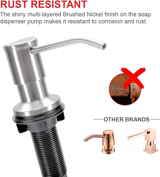 Soap Dispenser for Kitchen Sink with Bonus Tube Extension Kit (Brushed Nickel)