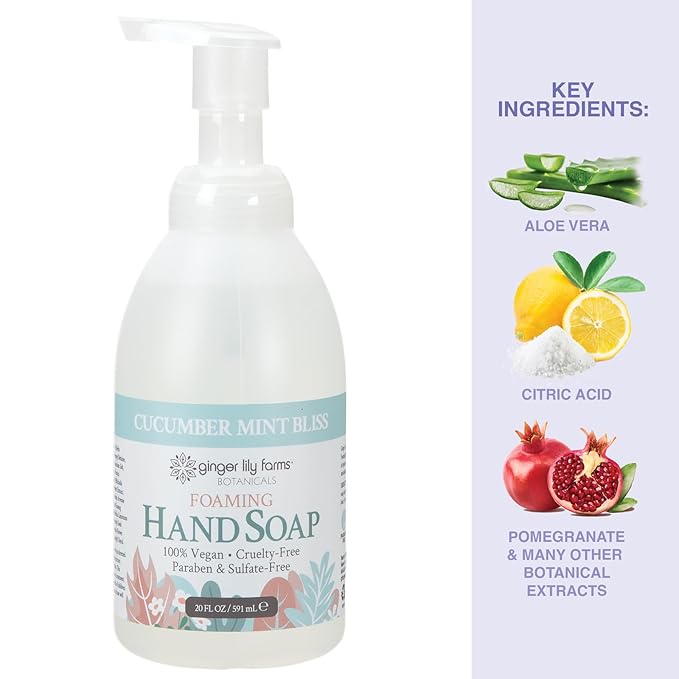 Ginger Lily Farms Botanicals All-Purpose Foaming Hand Soap Refill, 100% Vegan & Cruelty-Free, Cucumber Mint Bliss Scent, 20 Fl Oz (Pack of 8)