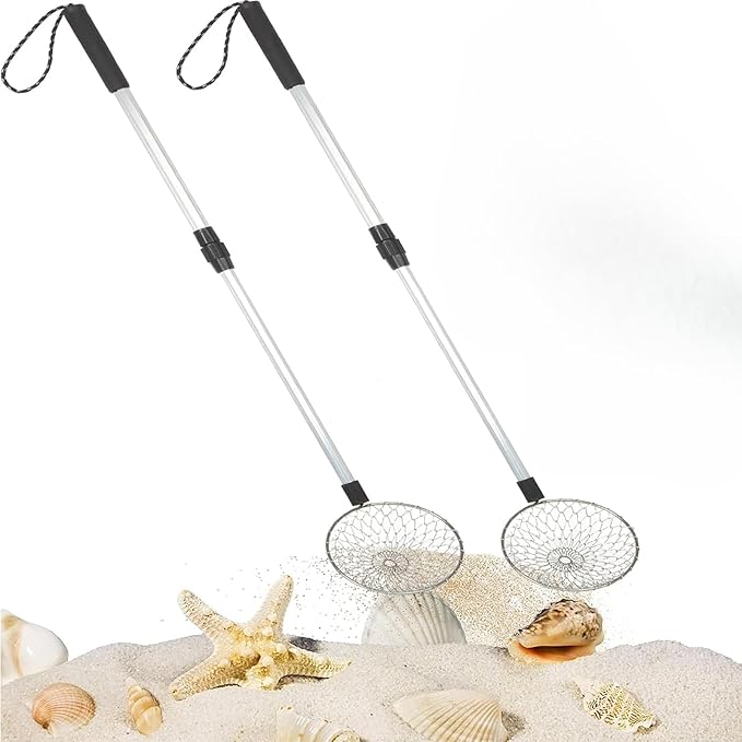 2 Pcs Beach Sand Sifter, Shark Teeth Sifter Shell Shovel Rock Scooper with Beach Scoop Shovel and Sifter Tool for Picking Up Shells Beachcombing & Rock Hunting