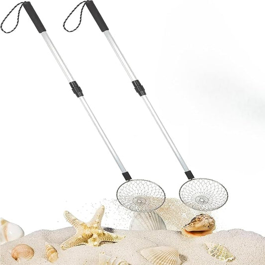 2 Pcs Beach Sand Sifter, Shark Teeth Sifter Shell Shovel Rock Scooper with Beach Scoop Shovel and Sifter Tool for Picking Up Shells Beachcombing & Rock Hunting