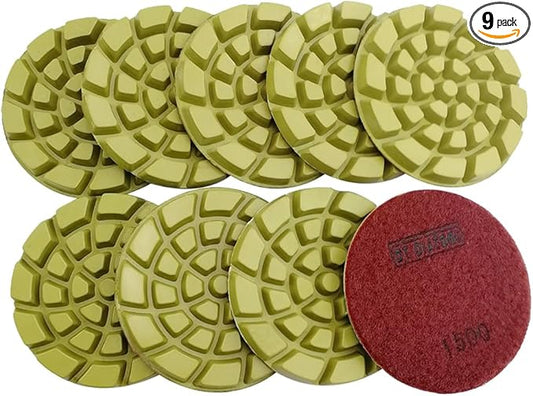 DT-DIATOOL 4 Inch Diamond Polishing Pads for Concrete Diamond Floor Polishing Pads Resin Bond Terrazzo Floor Grit 1500 Pack of 9