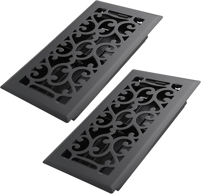 4x8 Inches 2 Pack Heavy Duty Walkable Floor Register - Easy Adjust Air Supply Lever Decorative Floor Vent Covers, Savannah Design Vent Covers for Home - Matte Black