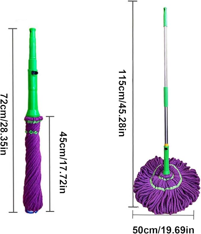 Twist Mop - Absorbent Cleaner for Floors | Easy Wring Telescopic Mop for Bedroom, Kitchen, School, Marble, Concrete, Hardwood, Commercial Spaces, Garage, Restaurant, and Bathroom