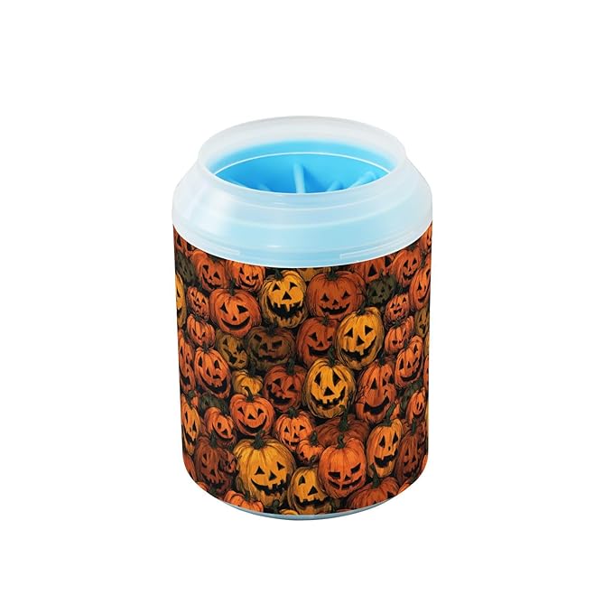 Dog Paw Cleaner Cups for Dogs Pets Foot Washer Paw Scrubber for Medium Small Cats Dogs Cute Cleaning Cup Cartoon Orange Halloween Pumpkin Lanterns