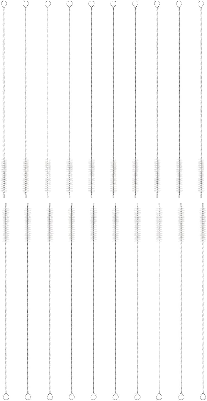 HARFINGTON Straw Cleaner Brush Set, 12 Inch Length 304 Stainless Steel and Nylon Bristles for Water Bottle Silicone Straw Sippy Cup Pipes, White (10mm OD, 20-Piece-Set)