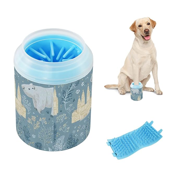Dog Paw Cleaner Cups for Dogs Pet Foot Washer Paw Scrubber for Medium Small Large Dogs Cats Cleaning Cup Light Blue Polar Bears Castles