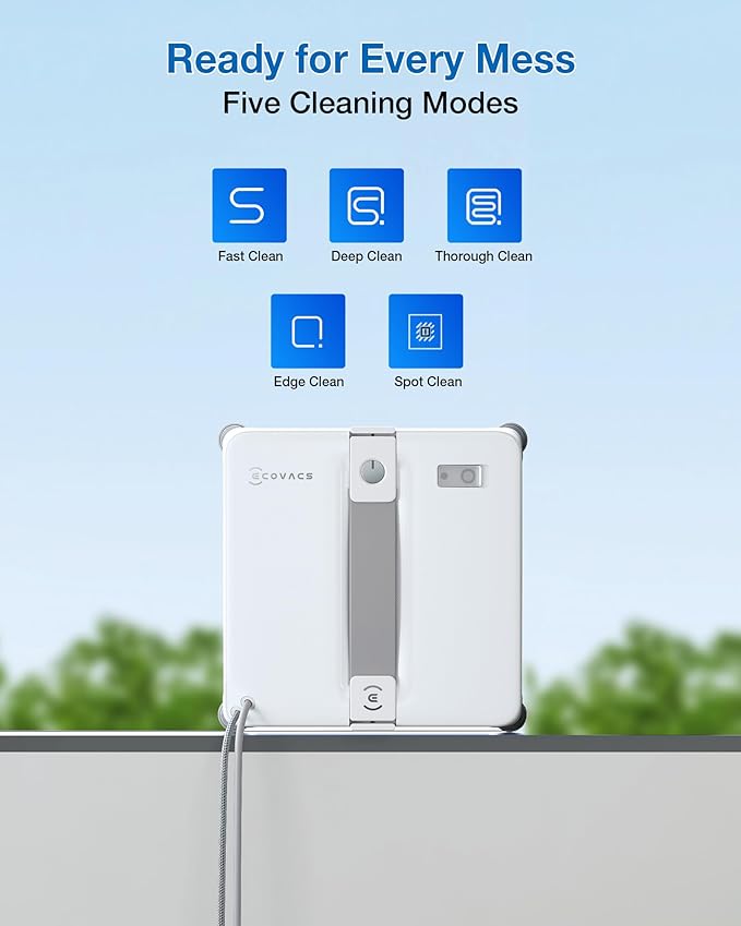 ECOVACS WINBOT MINI2 Window Cleaning Robot, Robot Window Cleaner with 6 Smart Cleaning Modes, Win-SLAM 4.0 Navigation, Automatic Glass Cleaner for Windows, Mirrors & Glass Doors