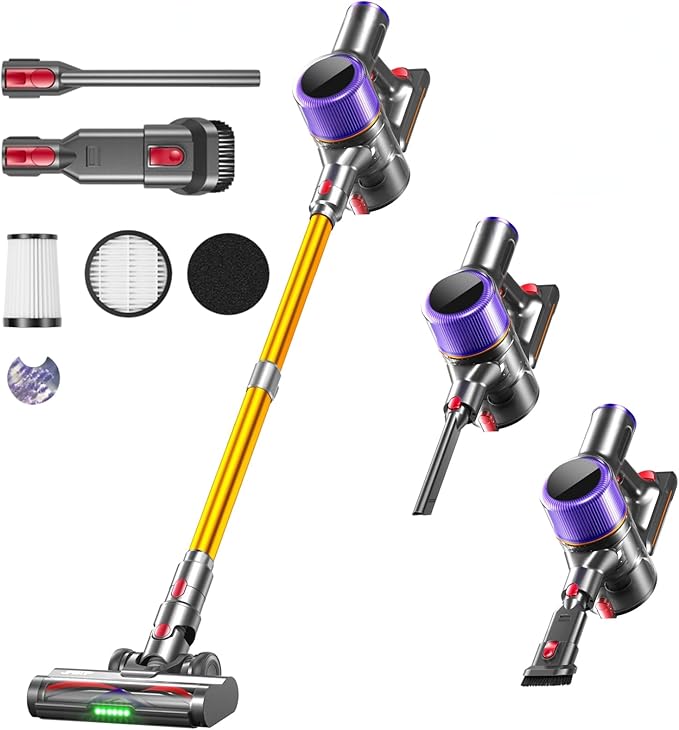 Cordless Vacuum Cleaner, 650 W/ 55000 Pa/ 70 Mins Vacuum Cleaners for Home,with Touchscreen and Anti-Tangle Brush, Vacuum Cleaner 1.5 L Dust Container, 9-in-1 for Hard Floors, Carpets and Pet Hair