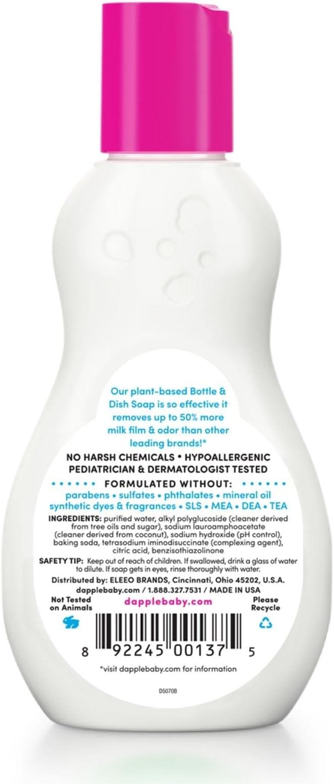 Dapple Baby Bottle Soap, Hypoallergenic Dish Soap for Baby Bottles, Powered by Plants, Travel Size, Fragrance Free, 3 Fl Oz (Pack of 2)