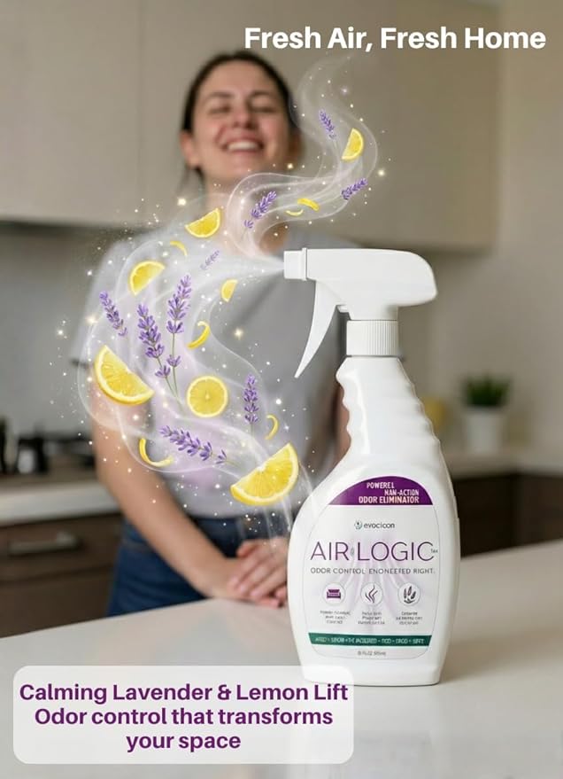 Dual-Action Odor Eliminator Spray 32 Fl Oz, Plant-Based Instant Knockdown & Enzymatic Deodorizer for Home, Neutralizes 16 Odor Sources, Bleach-Free, Fabric & Surface Safe, Lavender Lemon