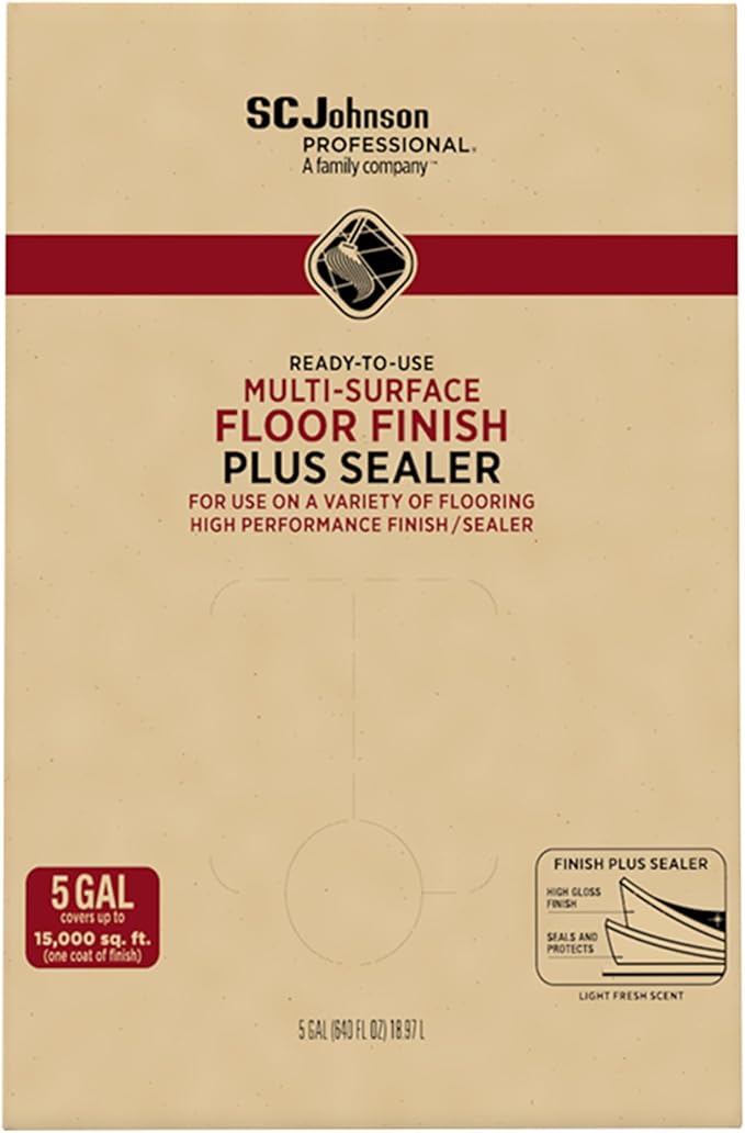 SC Johnson Professional Ready-To-Use Multi-Surface Floor Finish Plus Floor Sealer, 5 Gallon Bag-In-Box, for Professional Use Only