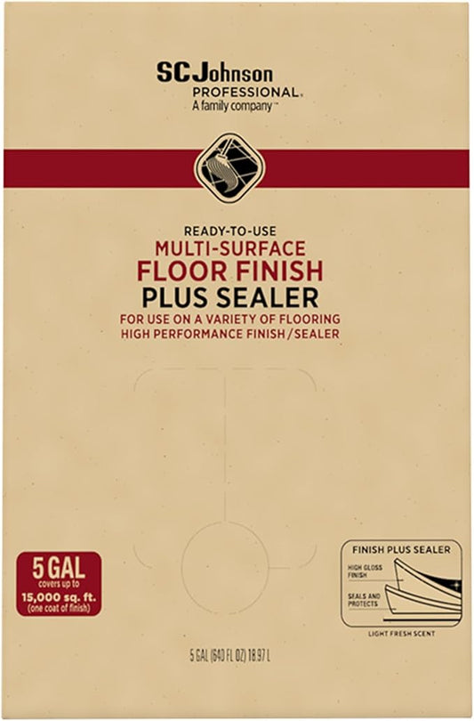 SC Johnson Professional Ready-To-Use Multi-Surface Floor Finish Plus Floor Sealer, 5 Gallon Bag-In-Box, for Professional Use Only