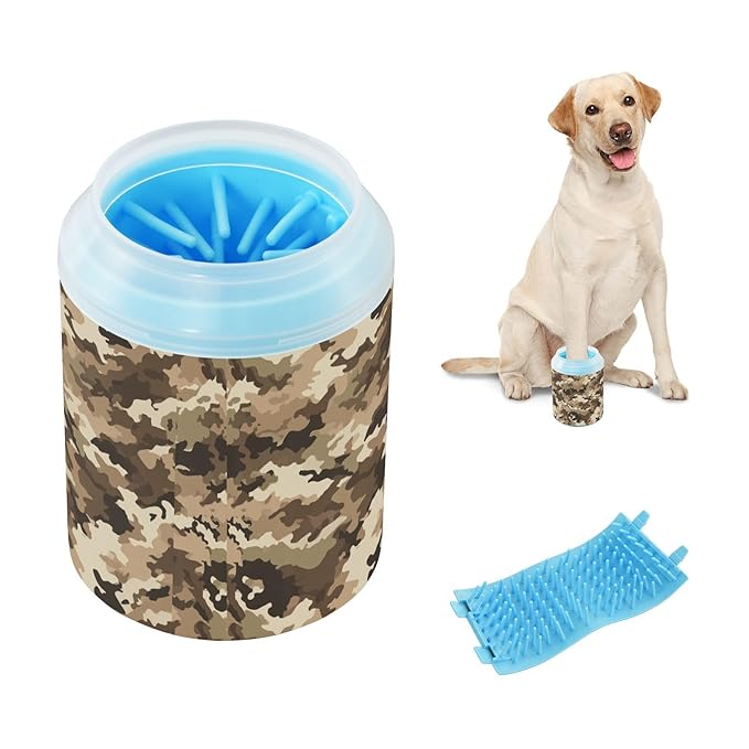 Dog Paw Cleaner Cups for Dogs Pets Foot Washer Paw Scrubber for Medium Small Cats Dogs Cute Cleaning Cup Brown Military Camouflage