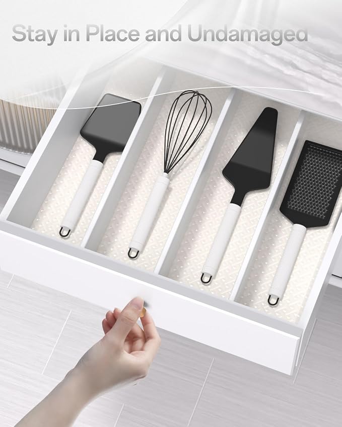 Shelf and Drawer Liner for Kitchen Cabinet, Non-Adhesive 18in x 360in Waterproof Contact Paper Refrigerator Liners Thickened Durable EVA Material Non Slip Mat for Dresser Cupboard Pantry Protector