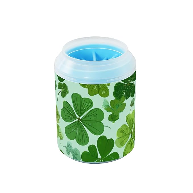 Dog Paw Cleaner Cups for Dogs Pet Foot Washer Paw Scrubber for Medium Small Dogs Cats Cleaning Cup Green Nature St Patrick Clovers