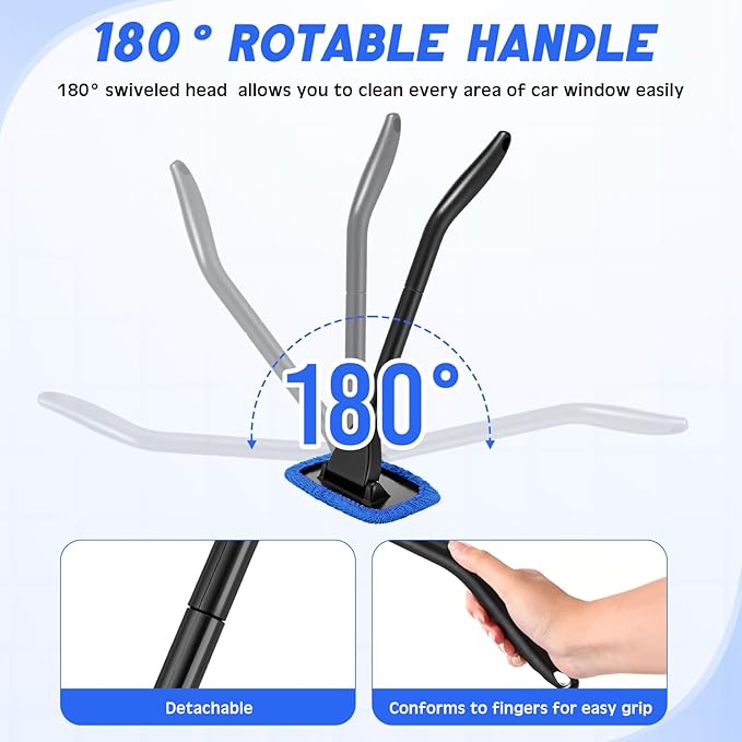 8 Pcs Car Windshield Cleaner Tool Kit with Removable Handle, Microfiber Towel Pads, Brush, Empty Spray Bottle for Auto Glass Wiper Suvs Rvs & Home Windows(Royal Blue)