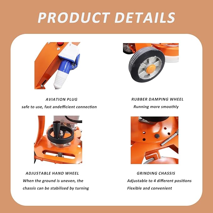 Electric Concrete Grinder Floor Edge Polishing Machine with Foldable Arms for Epoxy Terrazzo Marble Ground 220V 3KW
