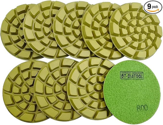 DT-DIATOOL 4 Inch Diamond Polishing Pads for Concrete Diamond Floor Polishing Pads Resin Bond Terrazzo Floor Grit 800 Pack of 9