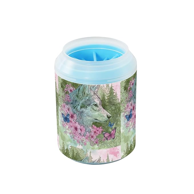 Dog Paw Cleaner Cups for Dogs Pets Foot Washer Paw Scrubber for Medium Small Cats Dogs Cute Cleaning Cup Wolf Flowers Butterfly Green