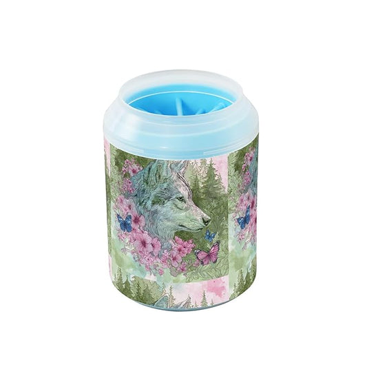 Dog Paw Cleaner Cups for Dogs Pets Foot Washer Paw Scrubber for Medium Small Cats Dogs Cute Cleaning Cup Wolf Flowers Butterfly Green