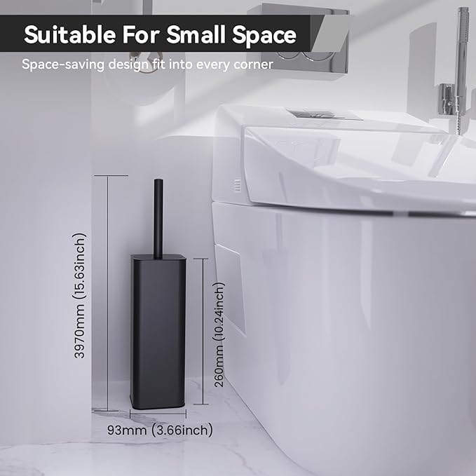 DOWRY Toilet Bowl Brush and Holder for Bathroom Storage Organization Deep Cleaning Covered Brush Cleaner Black Toilet Brush with 2 Brush Holders