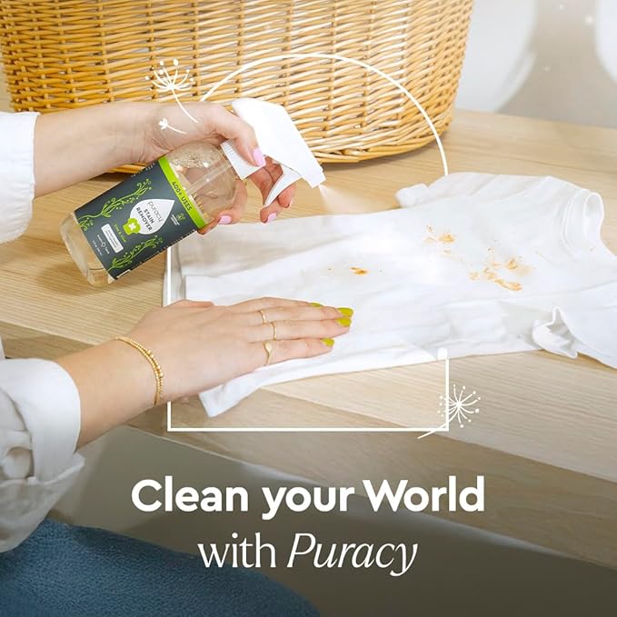 Puracy Stain Remover, Natural Travel and Laundry Stain Cleaner for Clothes, Baby Essentials, Kids Stains, Oil and Fabric Spot Cleaner, Unscented (48 fl oz, Pack of 2, and12 fl oz)