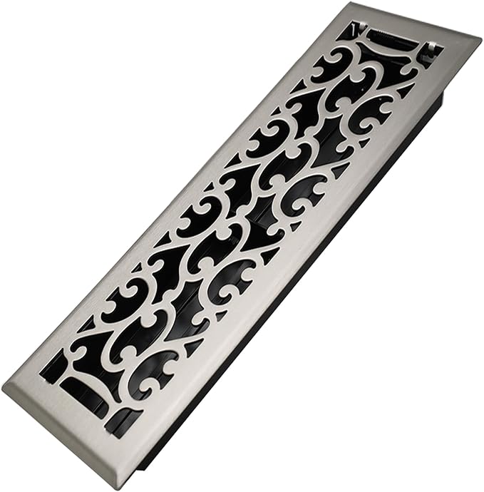 4x14 Inches Heavy Duty Walkable Floor Register - Easy Adjust Air Supply Lever Decorative Floor Vent Covers, Savannah Design Vent Covers for Home - Satin Nickel