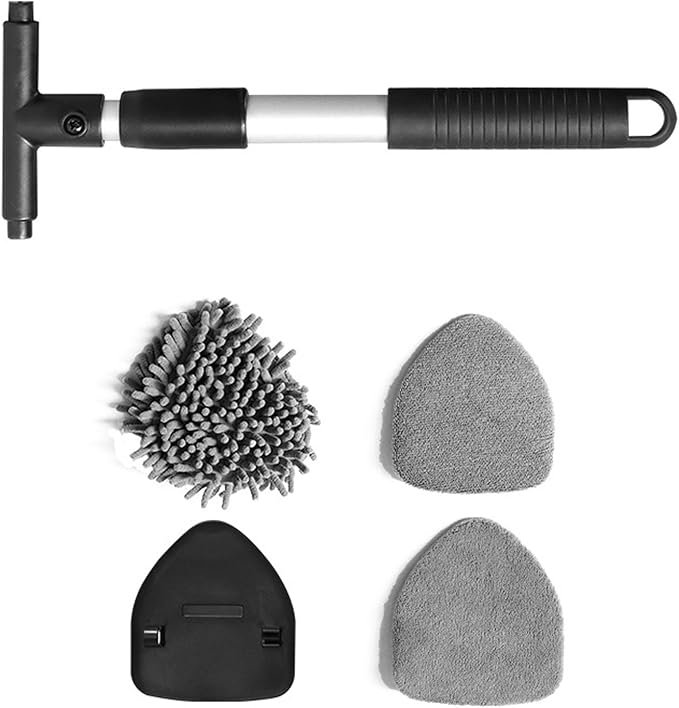 Car Windshield Cleaner, Microfiber Vehicles Window Cleaning Tool with 3PCS Reusable Cloth Pads, Automotive Washing Interior ＆ Exterior Glass Supplies Accessories, Universal Fit (Triangle)