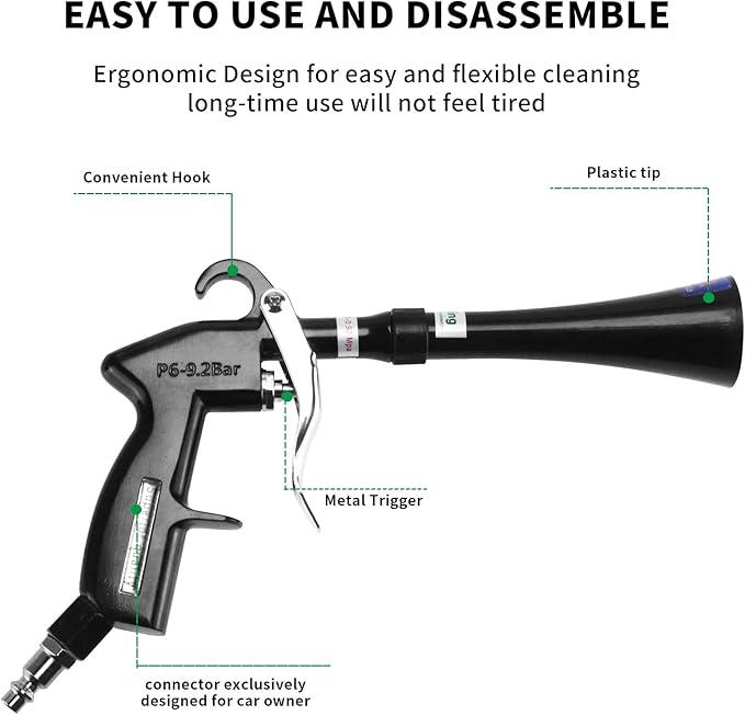 Tornado Dry Cleaning Gun with Brass Adjustable Air Flow Nozzle,Air Blower Gun Quickly Blasts Dirt and Dust from Surface Works with Air Compressor Black