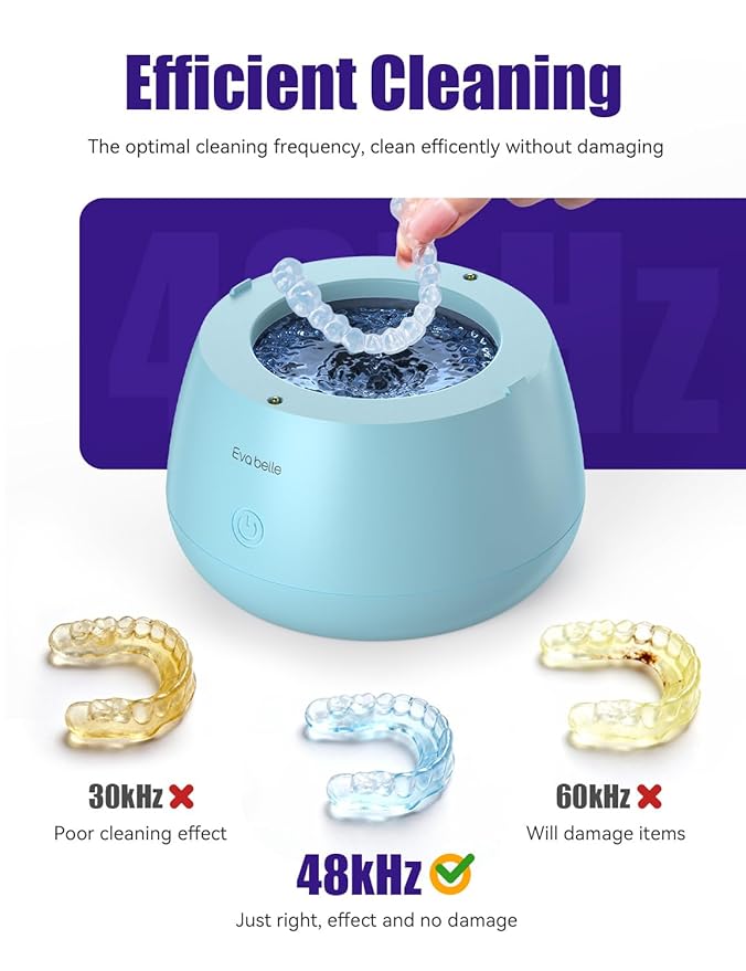 Ultrasonic Retainer Cleaner, EVA BELLE Denture Retainer Cleaner Machine, Tooth Cleaner for Oral Dental Care, Portable Rechargeable Dental Cleaning Pod for Night Guards, Braces, Aligner, Jewelry