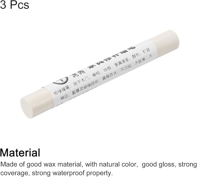 uxcell Furniture Repair Crayons, 3Pcs - Wood Wax Filler Stick, Furniture Markers Touch Up - for Scratches Holes Tables Desks Wooden Floors Cover Ups, Warm White