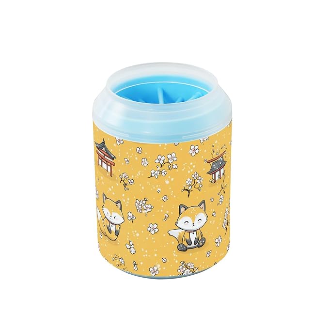 Dog Paw Cleaner Cups for Dogs Pet Foot Washer Paw Scrubber for Medium Small Large Dogs Cats Cleaning Cup Yellow Foxes Cherry Blossoms