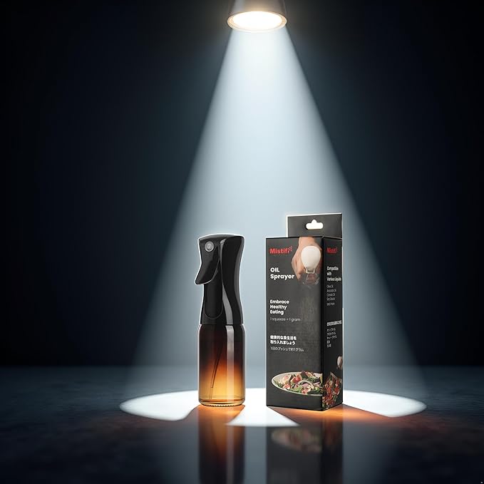 Mistifi Oil Sprayer 150ml glass bottle. Upgraded Version.Fine Mist Spray Bottle for Air Fryer, Olive Oil, Avocado Oil, Healthy Nonstick Frying, Commercial & Home Kitchen Use (2Pc Premium Dark Black)