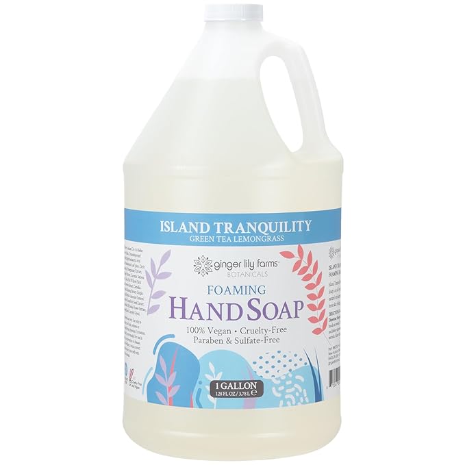 Ginger Lily Farms Botanicals All-Purpose Foaming Hand Soap Refill, Island Tranquility, 100% Vegan & Cruelty-Free, Green Tea Lemongrass Scent, 1 Gallon (Pack of 4)