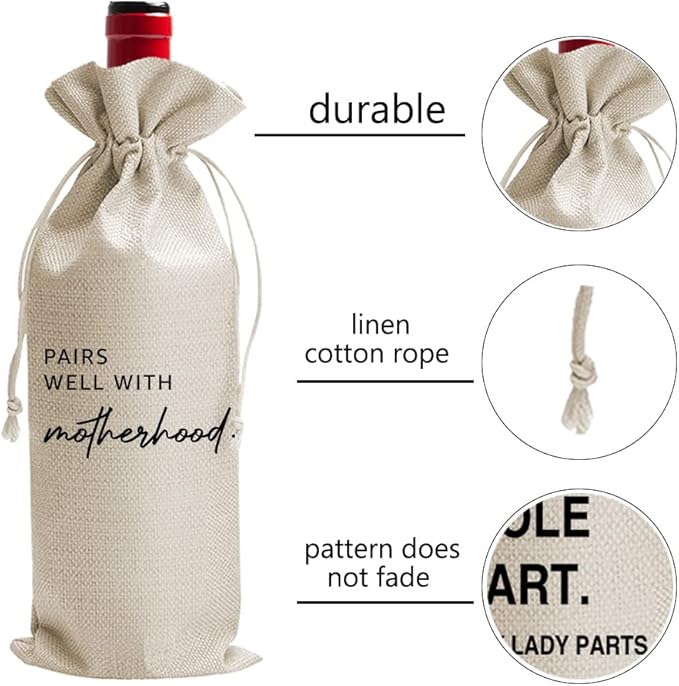 DOI-LANEE Funny New Mom Gift Wine Bags, New Baby, Mother Mama Present, Pairs Well with Motherhood, Mother's Day Gifts, Mommy Gifts Box, Personalized Gift Ideas