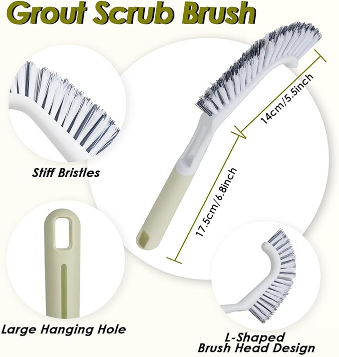 3 Pack Scrub Brush with Long Handle, Stiff Bristles Grout Cleaner Brush, Shower Brushes for Cleaning Bathtub, Bathroom, Shower, Tile, Carpet, Kitchen, Sink (Green)