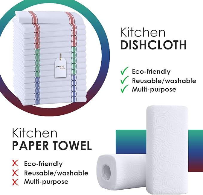 Dish Towels Set (Value Pack of 15) Size 15x25 Inch, 100% Cotton Soft & Absorbent Kitchen Towels, Tea Towels, Reusable Cleaning Cloths for Household Cleaning (Multi)