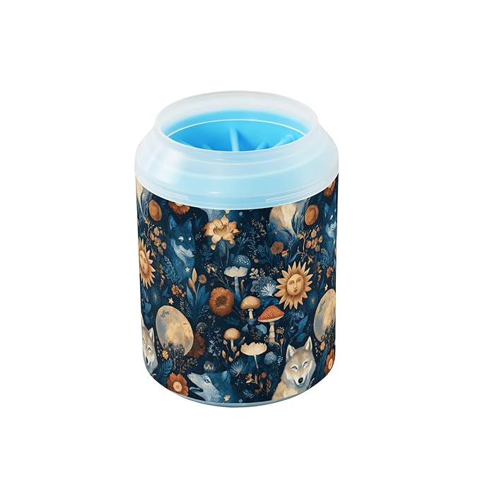 Dog Paw Cleaner Cups for Dogs Pets Foot Washer Paw Scrubber for Medium Small Cats Dogs Cute Cleaning Cup Wolves Mushroom Flowers Blue
