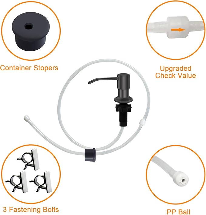 Sink Soap Dispenser, Kichen Sink Soap Dispenser, 47" Extension Tube kit, Under Sink Soap Dispenser Pump, No Need More Refills （Gray）