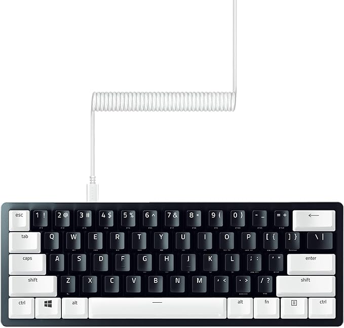 Razer PBT Keycap + Coiled Cable Upgrade Set: Durable Doubleshot PBT - Universal Compatibility - Keycap Removal Tool & Stabilizers - Tactically Coiled & Designed - Braided Fiber Cable - Mercury White