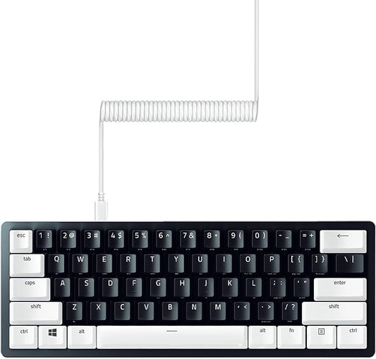Razer PBT Keycap + Coiled Cable Upgrade Set: Durable Doubleshot PBT - Universal Compatibility - Keycap Removal Tool & Stabilizers - Tactically Coiled & Designed - Braided Fiber Cable - Mercury White