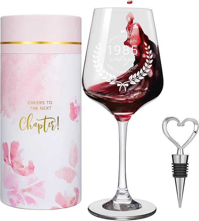 AW BRIDAL Funny 40th Birthday Gifts for Women or Men, Personalized 1985 Vintage Wine Glass Gift Set for Birthday Party Decro Favors, Born in 1975 Gifts for Mom Dad Wife Husband Friends Coworkers