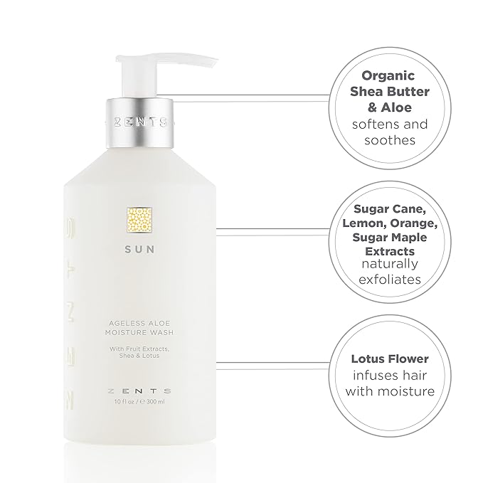 Zents Hand & Body Wash (Sun Fragrance) | Hydrating Anti-Aging Cleanser with Organic Shea Butter & Aloe for Dry Skin | Gentle & Nourishing | 10 fl oz