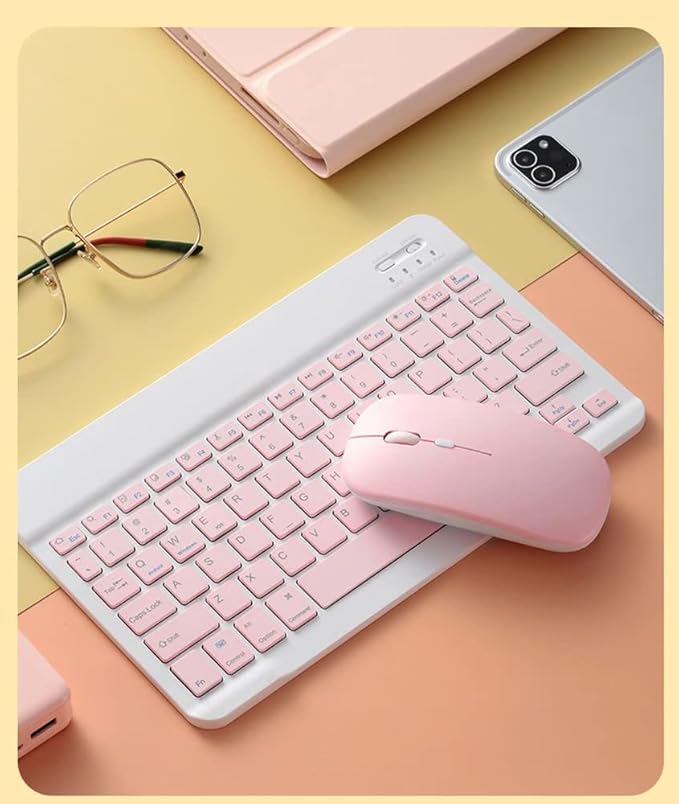 Bluetooth Wireless Keyboard and Mouse Combo,Ultra-Slim Ergonomic Small Rechargeable Bluetooth Keyboard Mouse Set for Apple iPad iPhone Samsung Tablet Phone Android PC Computer Mac Smartphone(Pink)