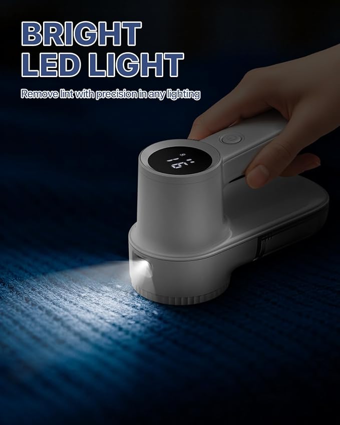 Lint Remover Rechargeable Fabric Shaver : 3-Speeds Sweater Shaver with LED Display & LED Light, 3 Extra Blades, Type-C Cable, Electric Lint Remover for Clothes & Furniture, Birthday Gifts for Women